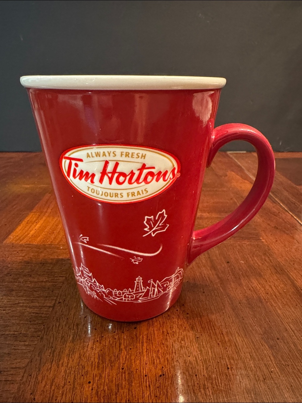 #010 Tim Hortons Limited Edition Mug 2010 Skyline Coast to Coast Maple Leaf